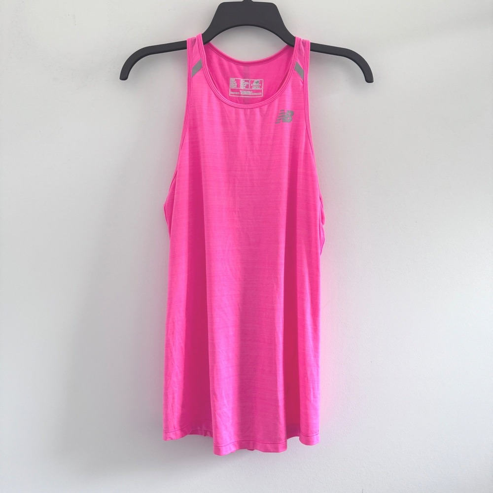 New Balance Tank Top NB Dry Racerback Womens Size M Pink Reflective Activewear